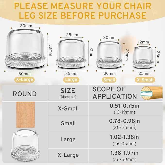 24PCS Extra Small Chair Leg Floor Protectors, Furniture Sliders, Chair Leg