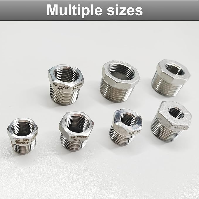 2 Pcs 304 Stainless Steel Reducer Hex Bushing, 1/2" Male NPT to 3/8" Female NPT - Image 7