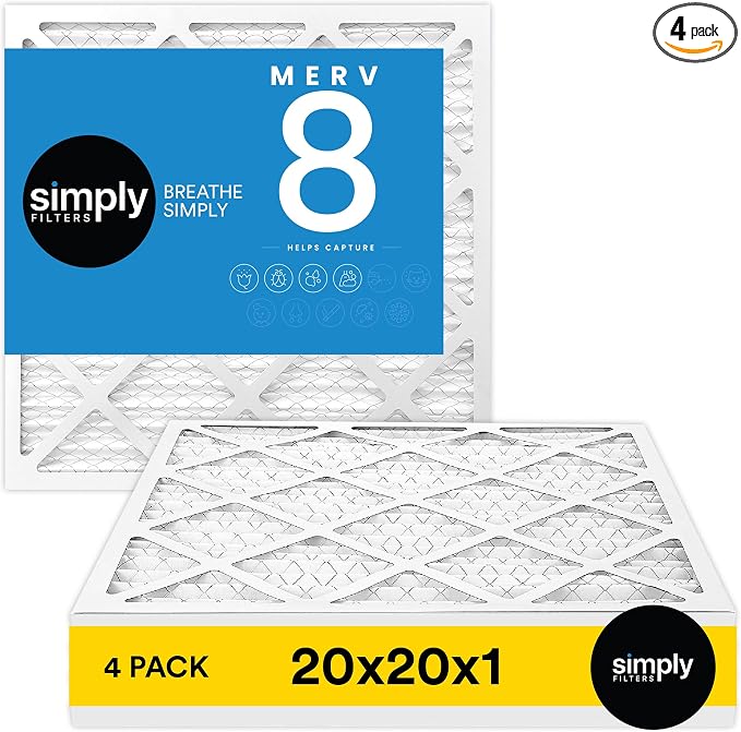Simply 20x20x1 Air Filter, Merv 8, MPR 600, 4 Pack, Furnace Air Filter by SimplyFilters