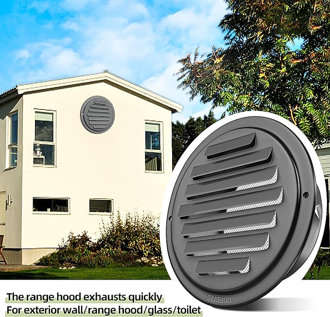 4inch 304 Stainless Steel Air Vents, Louvered Grille Cover Vent Hood Flat - Image 5