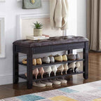 Shoe Storage Bench with Cushion, Entry Bench with Storage Solid Wood Shoe Bench