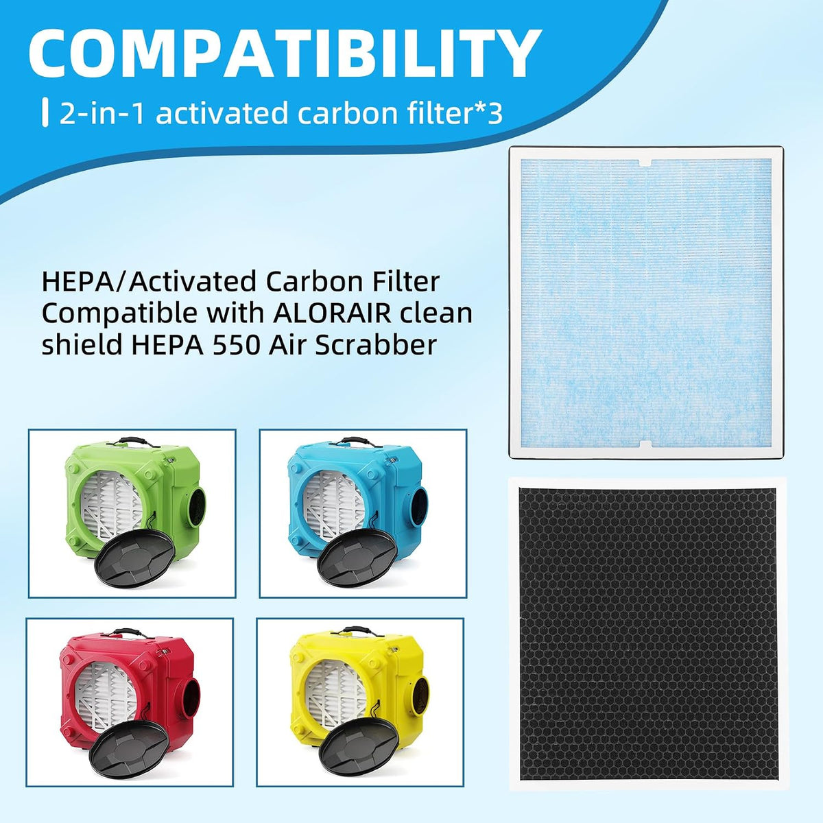 3-Pack HEPA 550 Activated Carbon Filters, MERV 13