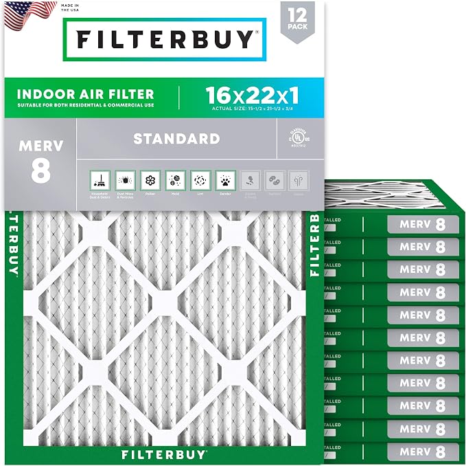 Filterbuy 16x22x1 Air Filter MERV 8 Essential Dust & Allergy Defense, by Filterbuy