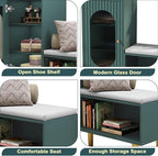 HLR Storage Bench with Glass Door&Shelf, Modern Entryway Shoe Cabinet Bench - Image 7