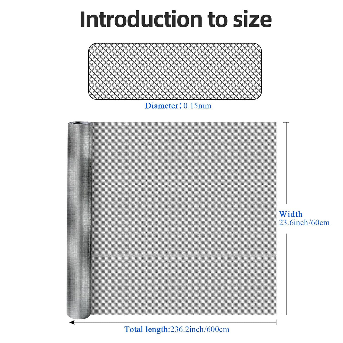 40 Mesh 304 Stainless Steel Mesh Screen, 24'' x 118''(60cm×300cm) Wire