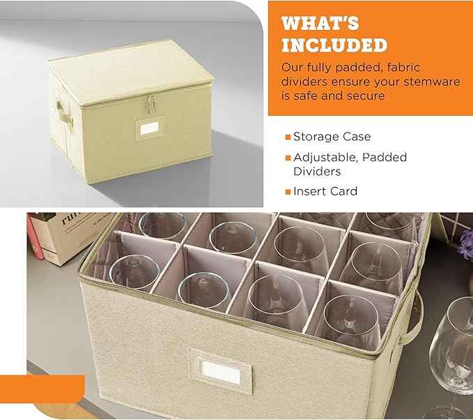 storageLAB Wine Glass Storage Containers, Hard Shell Organizer