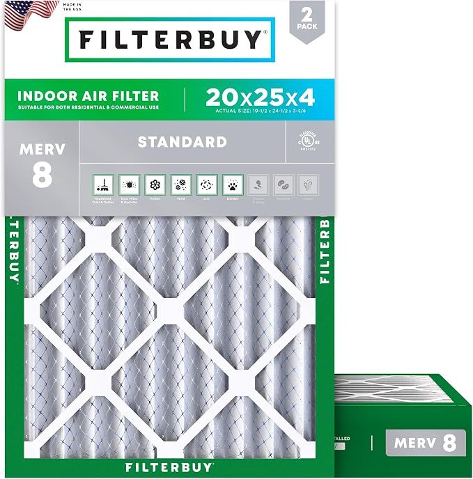 Filterbuy 20x25x4 Air Filter MERV 8 Essential Dust & Allergy Defense, by Filterbuy