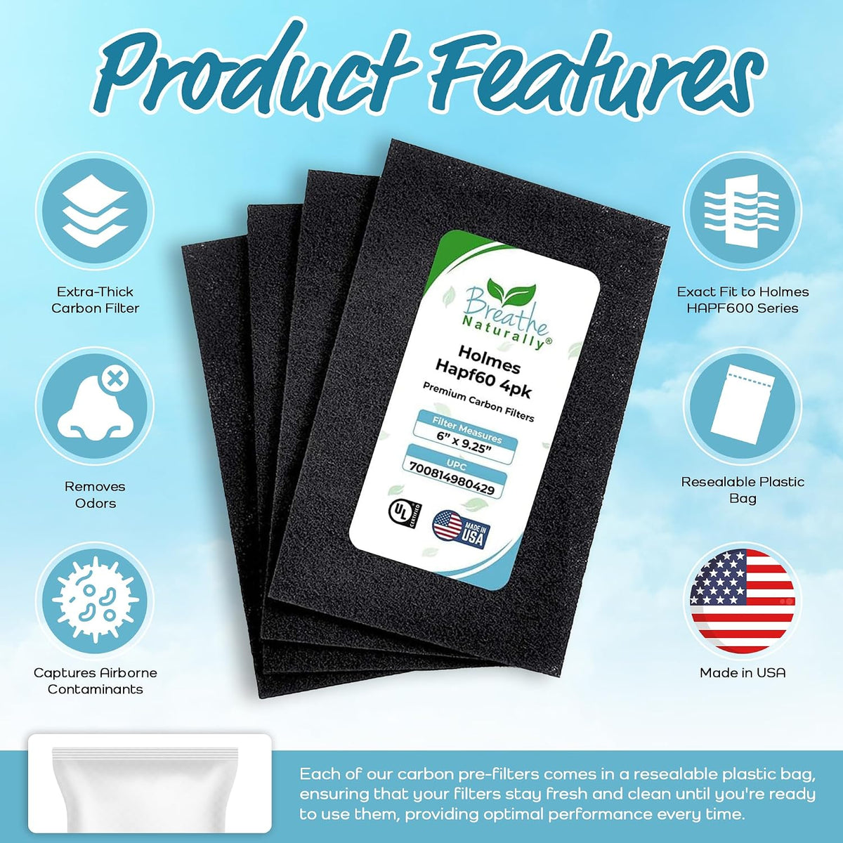 Breathe Naturally - Hapf600 HEPA Carbon Filter Replacement for Holmes