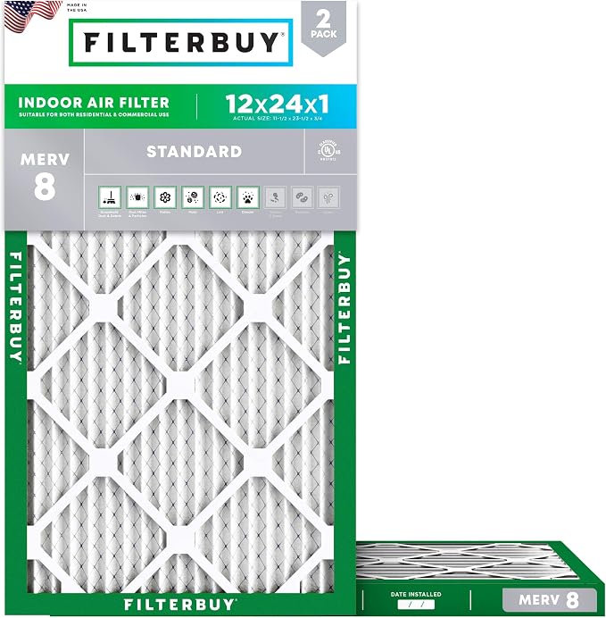 Filterbuy 12x24x1 Air Filter MERV 8 Essential Dust & Allergy Defense, by Filterbuy