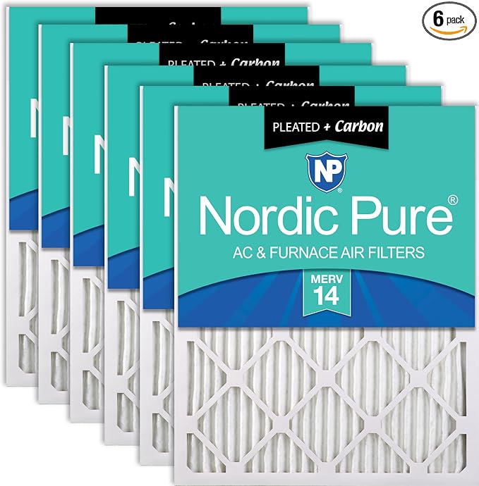 Nordic Pure 16x20x1 Pleated Air Filters MERV 14 Plus Carbon 6 Pack by NordicPure
