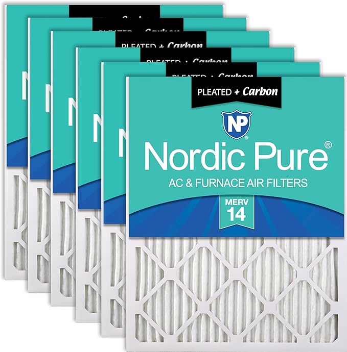 Nordic Pure 20x20x1 Pleated Air Filters MERV 14 Plus Carbon 6 Pack by NordicPure