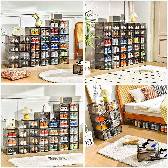 12 Pack Shoe Boxes Shoes Organizer, Shoe Storage Organizer Boxes