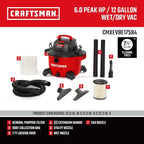 CRAFTSMAN CMXEVBE17594 12 Gallon 6.0 Peak HP Wet Dry Vac, Portable Shop Vacuum - Image 3