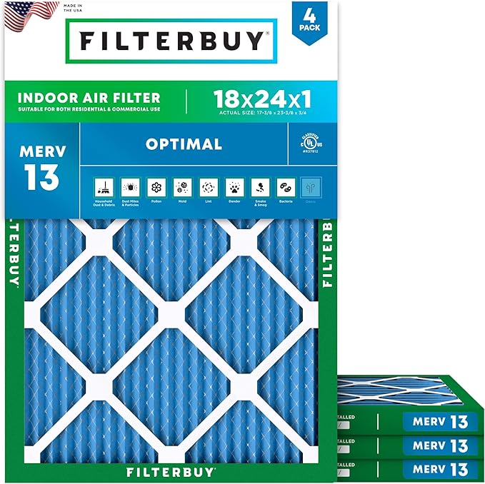 Filterbuy 18x24x1 Air Filter MERV 13 Optimal Smoke & Allergy Defense, by Filterbuy