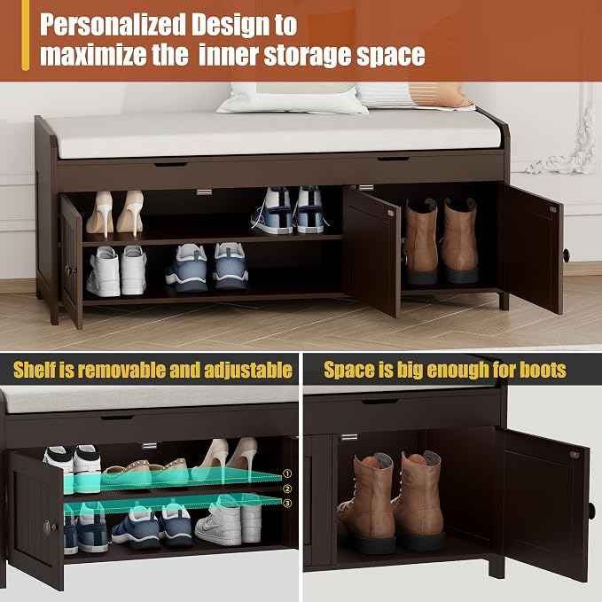 HOMEFORT 41.3" Shoe Bench with Lift Top Storage, Entryway Bench with Cushioned