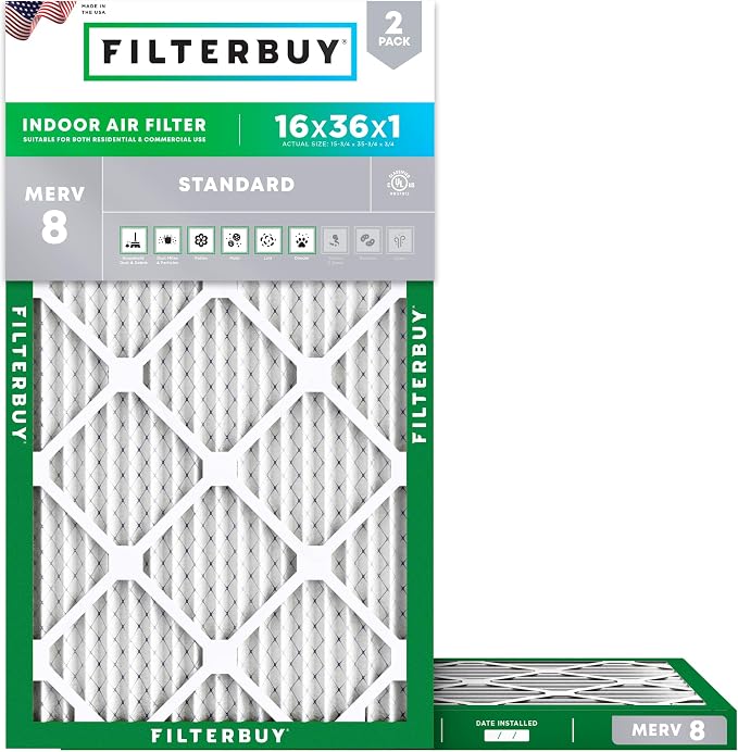 Filterbuy 16x36x1 Air Filter MERV 8 Essential Dust & Allergy Defense, by Filterbuy