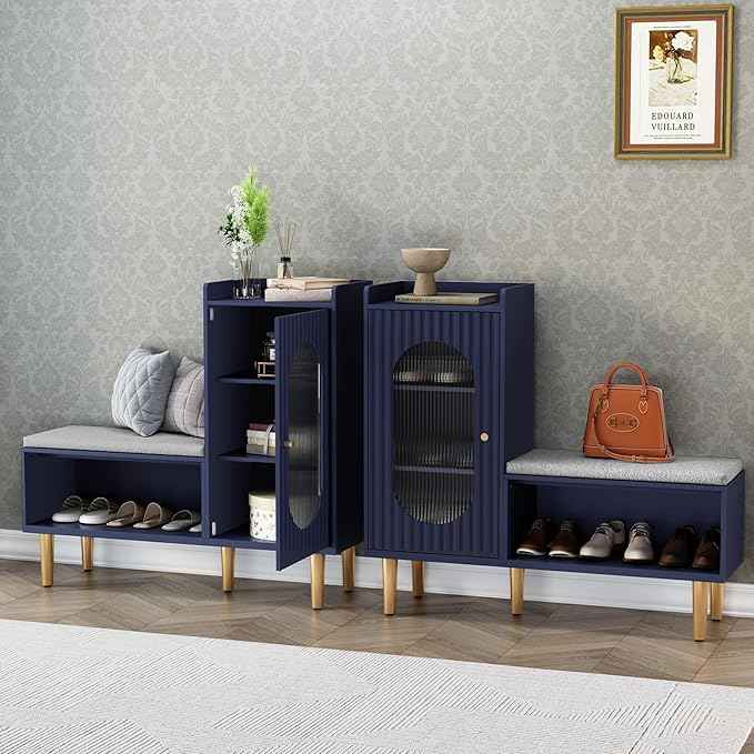 HLR Storage Bench Set of 2, L-Shaped Storage Cabinet