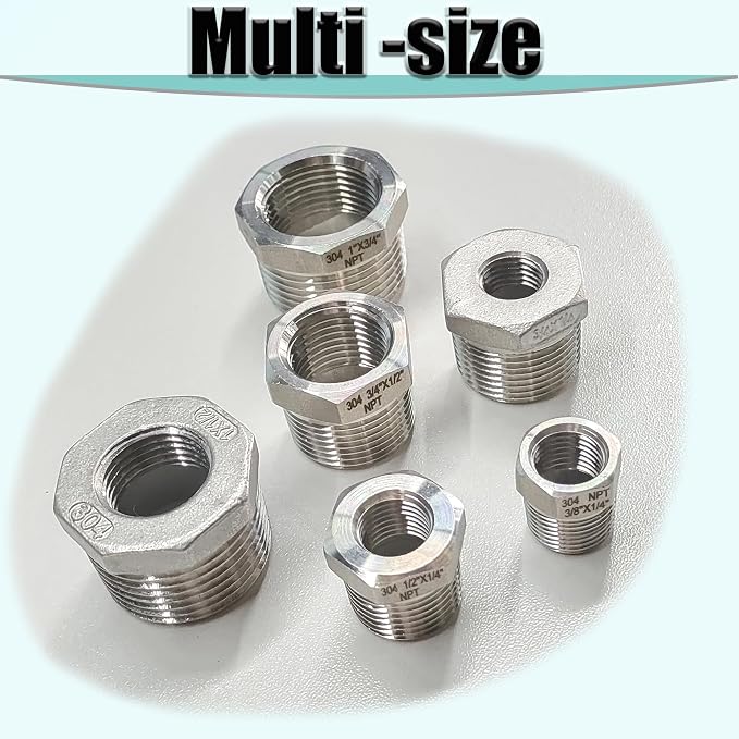 1/2" NPT Male to 1/4" NPT Female Hex Bushing Reducer, 304 Stainless Steel NPT - Image 8