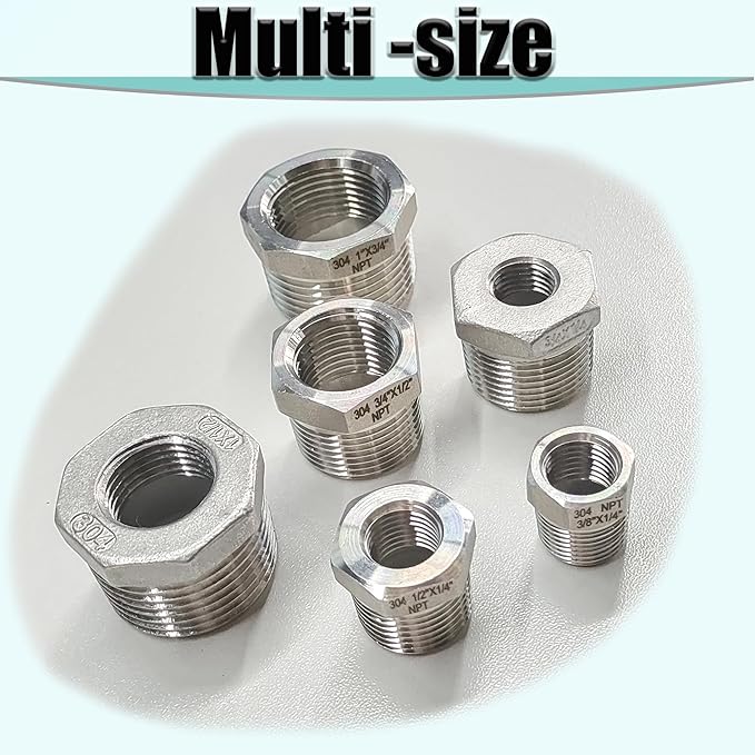 3/8" NPT Male to 1/4" NPT Female Hex Bushing Reducer, 304 Stainless Steel NPT - Image 8
