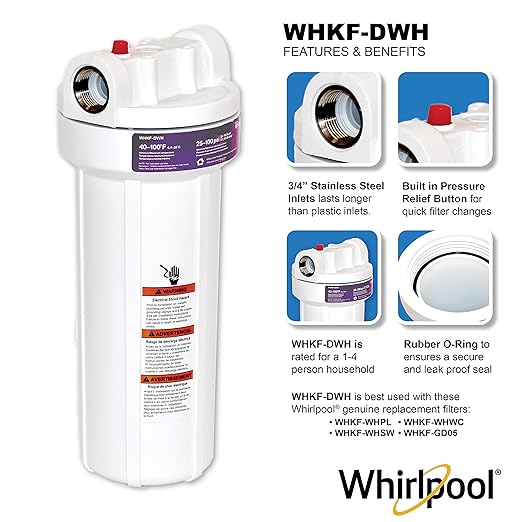 Whirlpool 10" x 2.5" Whole House Water Filter Housing, Stainless Steel 3/4" - Image 2