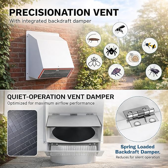 6 Inch Vent Covers for Wall, Galvanized Steel Dryer Vent Cover Outside - Image 3