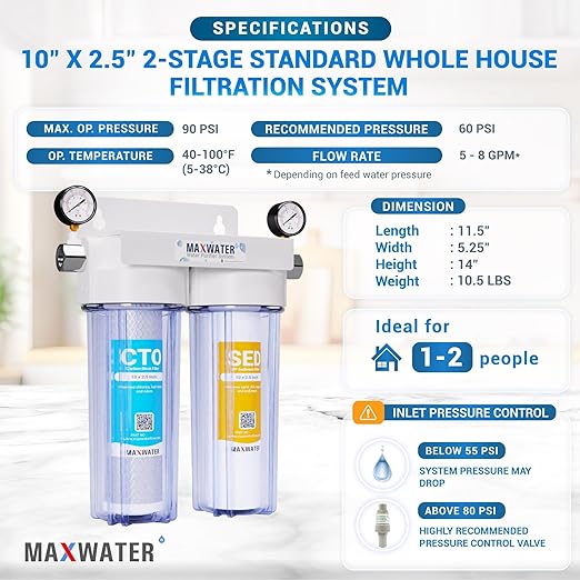 Max Water 2 Stage Whole House 10 inch, Standard Water Filtration System - Image 2