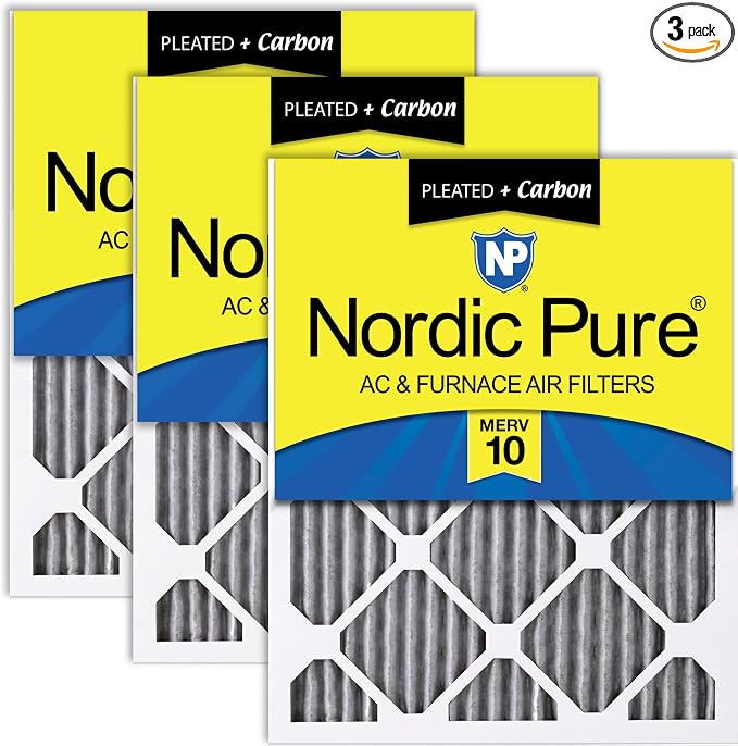 Nordic Pure 18x25x1 Furnace Air Filters MERV 10 Pleated Plus Carbon 3 Pack by NordicPure