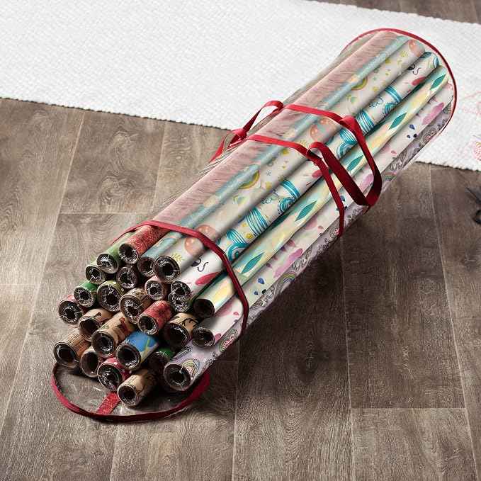 ZOBER Round Christmas Gift Wrapping Paper Organizer Storage