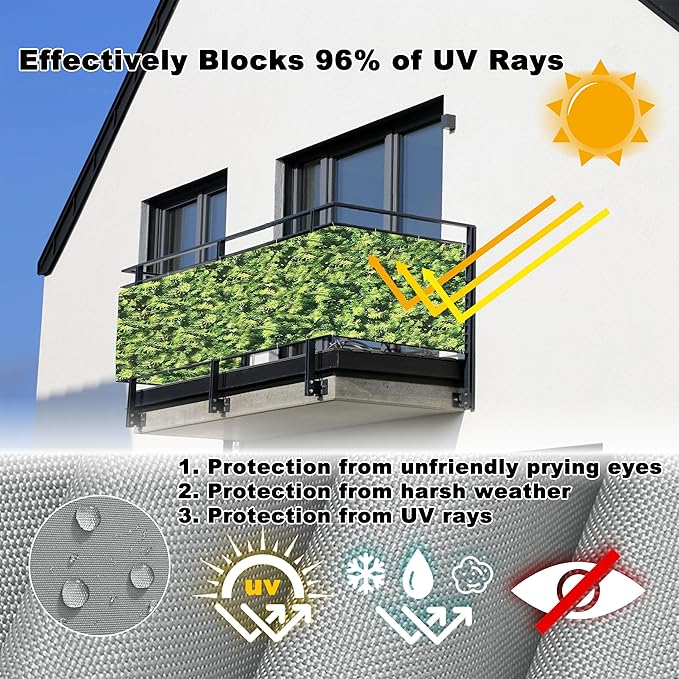 Balcony Privacy Screen 2.3' x 26.2' UV Protection Weather Resistant Waterproof - Image 4