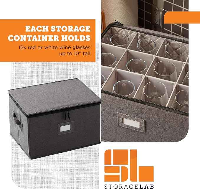 storageLAB Wine Glass Storage Containers, Hard Shell Organizer
