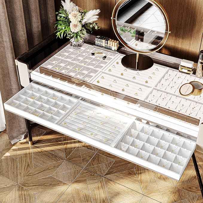 Oirlv Premium White Leather Stackable Jewelry Tray Ring Holder Organizer