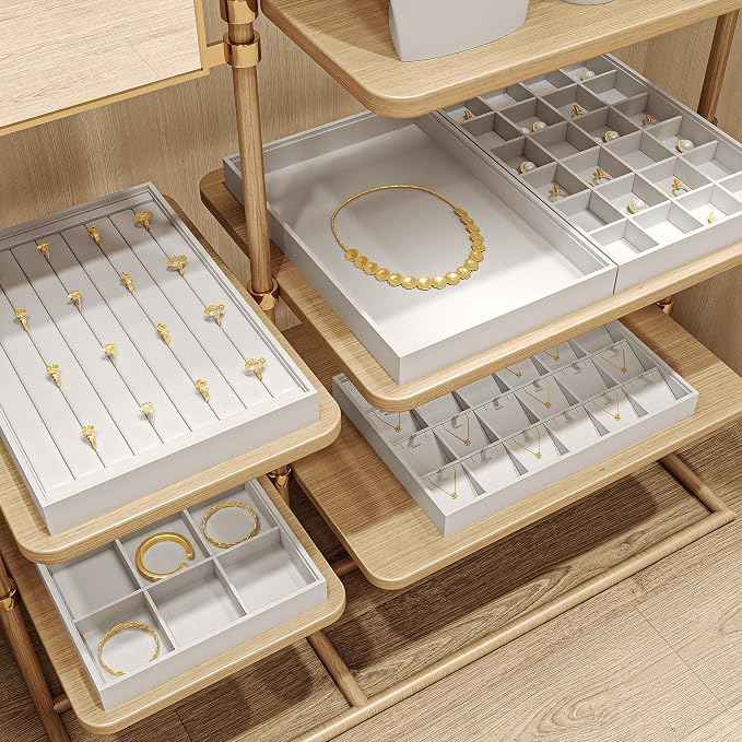 Oirlv Premium White Leather Stackable Jewelry Tray 24 Grid Jewelry Drawer