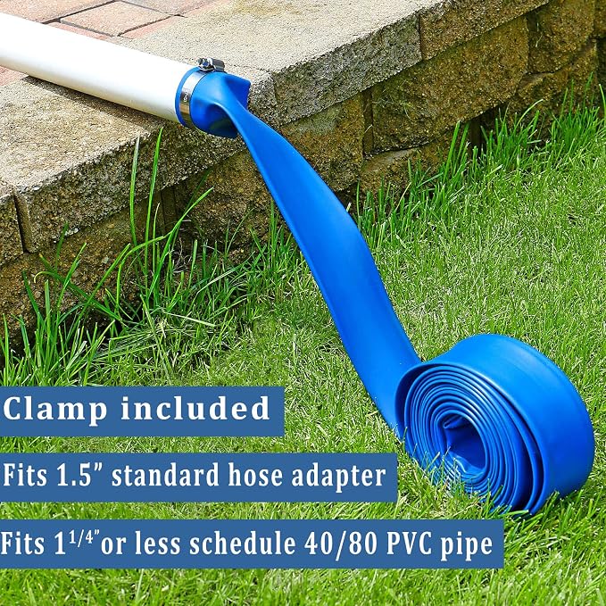 Pool Backwash Hose 1 1/2 inch × 50 ft Thicken Blue Water Discharge Pipe Lay - Image 4