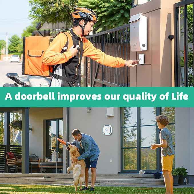 Wireless Doorbell with 2 Receivers IP66 Waterproof 1000ft Range Door Bell