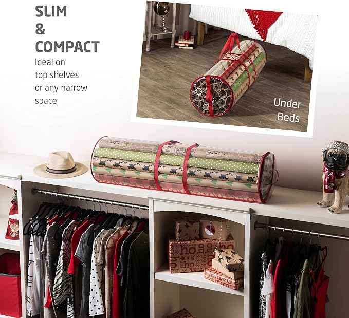 ZOBER Round Christmas Gift Wrapping Paper Organizer Storage
