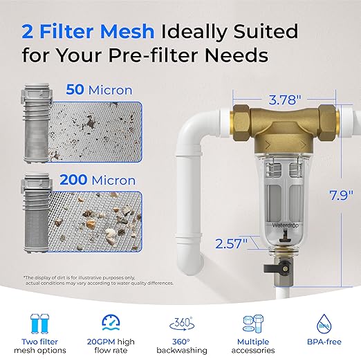 Waterdrop Spin Down Sediment Filter, Backwash Whole House Water Filter System - Image 2