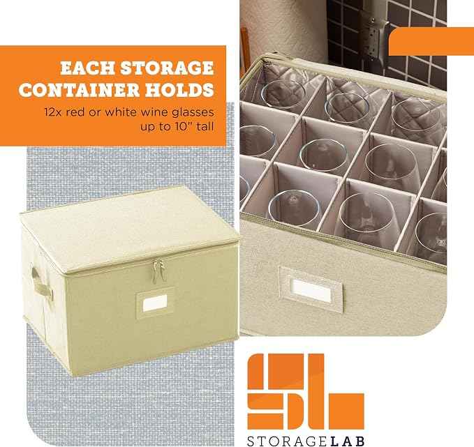storageLAB Wine Glass Storage Containers, Hard Shell Organizer