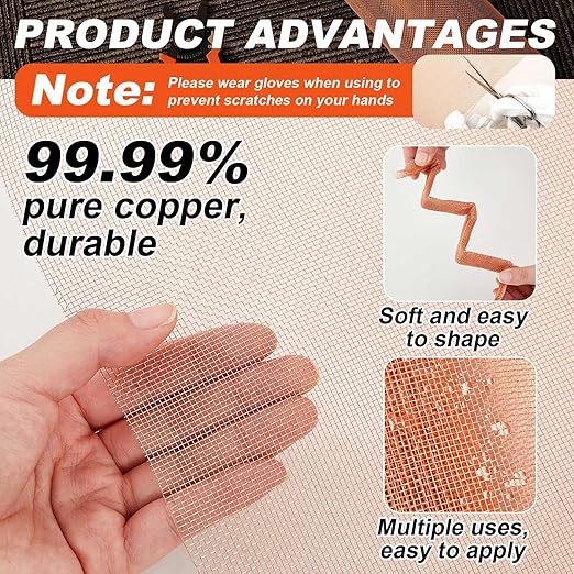 Zonon 99.9% Pure Copper Mesh Screen 36 Inch x 12 ft 16x16 Mesh Copper Roll Wire - Image 3